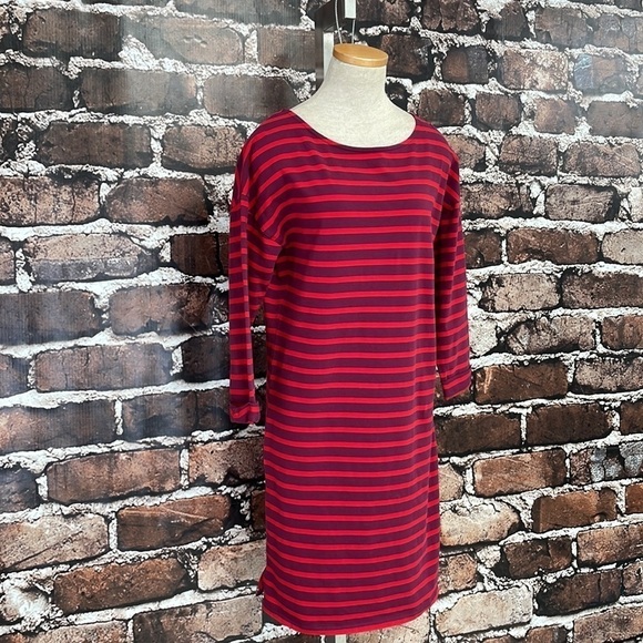 Boden Dress Long Sleeve Midi Round Neck Striped Red Size 8 - Picture 7 of 15